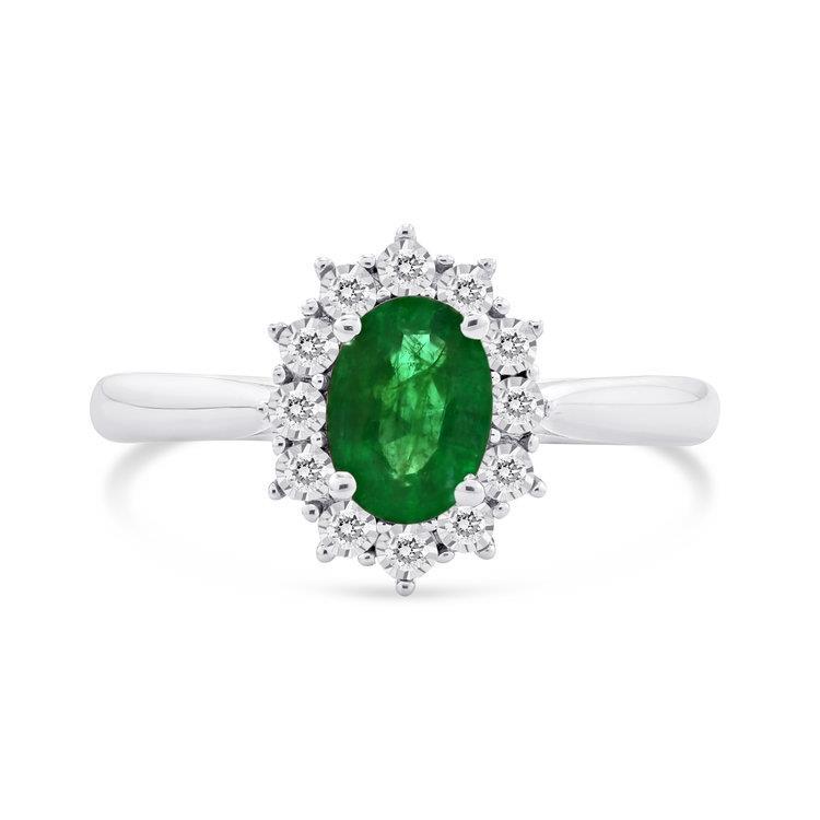 Bague de mariage émeraude verte et diamant de forme ovale 2 ct en or blanc 14K - HarryChadEnt.FR