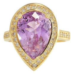 Bague de mariage en diamant kunzite taille poire rose 20.75 ct en or jaune 14 carats