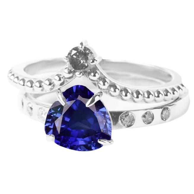 Bague de mariage en diamant sertie de mille milliards de saphirs bleus naturels 2 carats - HarryChadEnt.FR