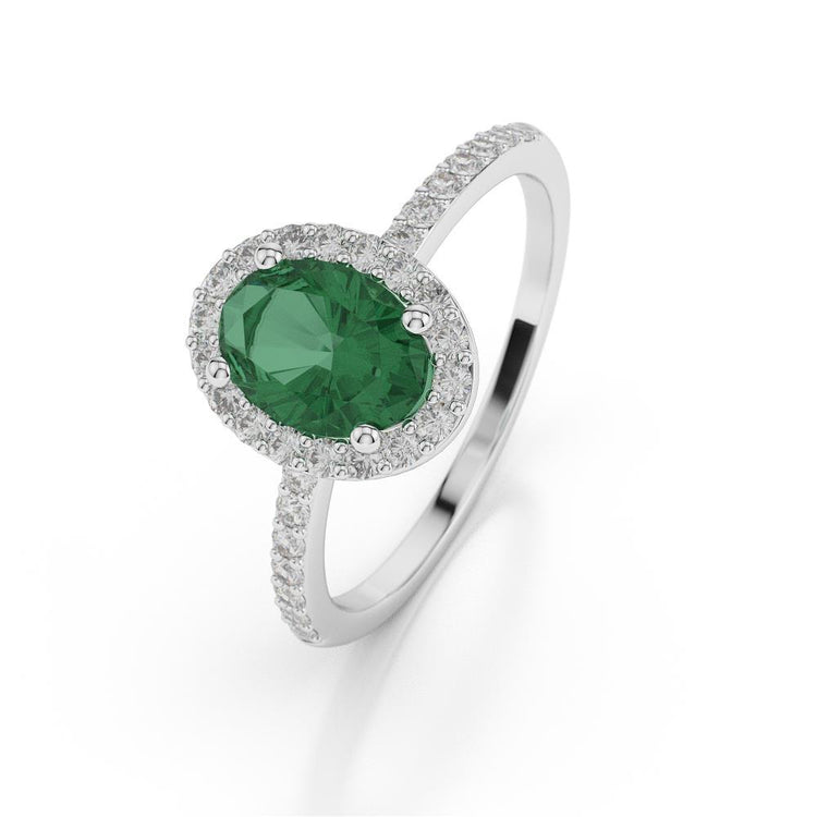 Bague de mariage en émeraude verte ovale de 1.85 ct avec diamants - HarryChadEnt.FR