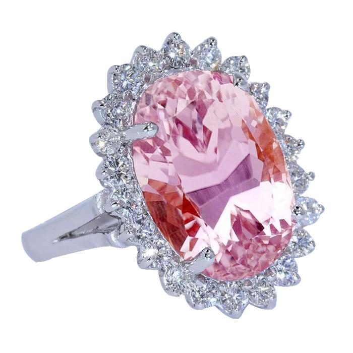 Bague de mariage en or blanc 14K avec diamants Kunzite rose 25.05 ct. Gemme - HarryChadEnt.FR