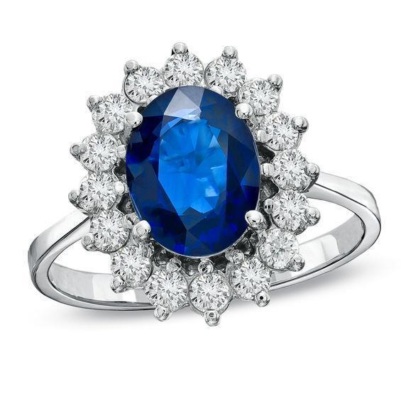 Bague de mariage en or blanc avec saphir du Sri Lanka et diamant de 1.70 ct - HarryChadEnt.FR