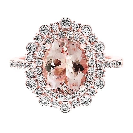Bague de mariage en or rose 14K 18 carats Morganite avec diamants Nouveau - HarryChadEnt.FR