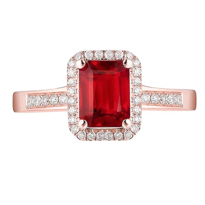 Bague de mariage en or rose 14K avec rubis rouge et diamants taille émeraude 5 ct - HarryChadEnt.FR