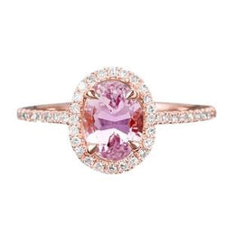 Bague de mariage en or rose taille ovale Kunzite et diamants 12 carats Bijoux