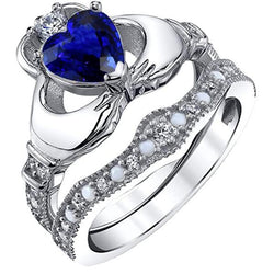 Bague de mariage en pierres précieuses sertie coeur bleu saphir 3 carats style vintage