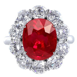 Bague de mariage en rubis de 6.5 ct avec diamants en or blanc 14K Joaillerie fine