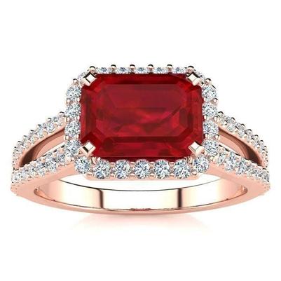Bague de mariage en rubis rouge taille émeraude 13 carats avec diamants en or rose 14 carats - HarryChadEnt.FR