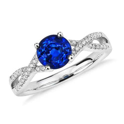 Bague de mariage en saphir de Ceylan rond de 1.35 ct avec diamants