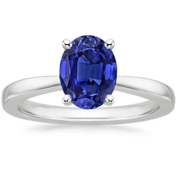 Bague de mariage en saphir de Ceylan solitaire de forme ovale en or 3 carats