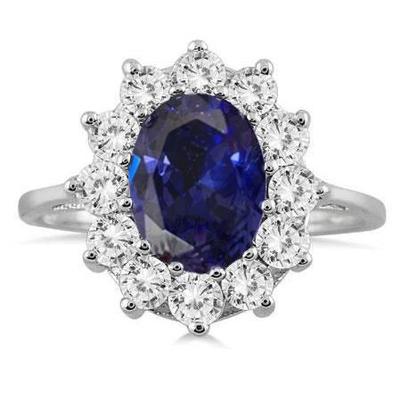 Bague de mariage en tanzanite bleue de 11.75 ct avec diamants en or blanc 14K - HarryChadEnt.FR