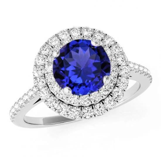 Bague de mariage en tanzanite et diamants taille ronde 19 carats en or blanc 14 carats - HarryChadEnt.FR