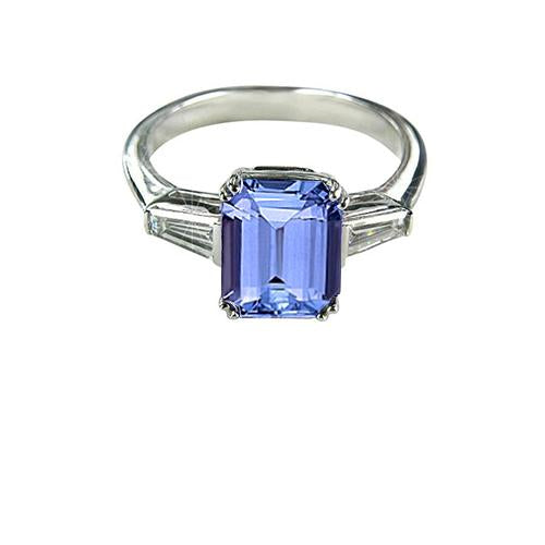 Bague de mariage en tanzanite trois pierres et diamant baguette 2 ct - HarryChadEnt.FR
