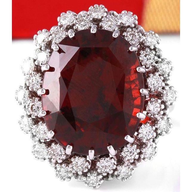 Bague de mariage grenat hessonite et diamants 21.75 ct en or blanc 14 carats - HarryChadEnt.FR