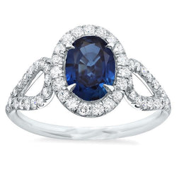 Bague de mariage gros saphir de Ceylan avec diamants or blanc 5 carats 14K