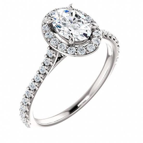Bague de mariage halo de diamants ovales et ronds de 1.50 ct en or blanc 14 carats - HarryChadEnt.FR
