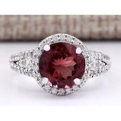 Bague de mariage halo de tourmaline et diamants 7.25 ct or blanc