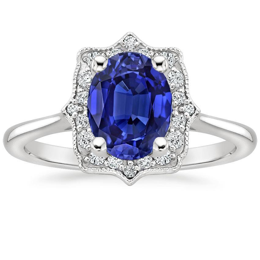 Bague de mariage halo ovale bleu saphir 3.50 carats femme diamant bijoux - HarryChadEnt.FR
