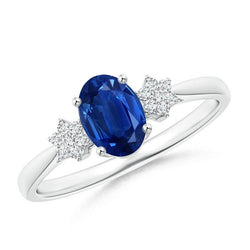 Bague de mariage or 3.20 ct diamants saphir bleu de Ceylan sertie griffes