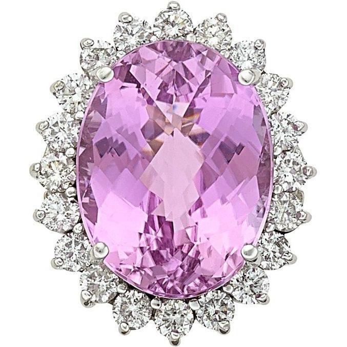 Bague de mariage ovale rose diamant kunzite naturel 26 ct. Or Blanc 14K - HarryChadEnt.FR