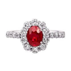 Bague de mariage ovale rubis 3.50 carats sertie griffes or blanc 14K