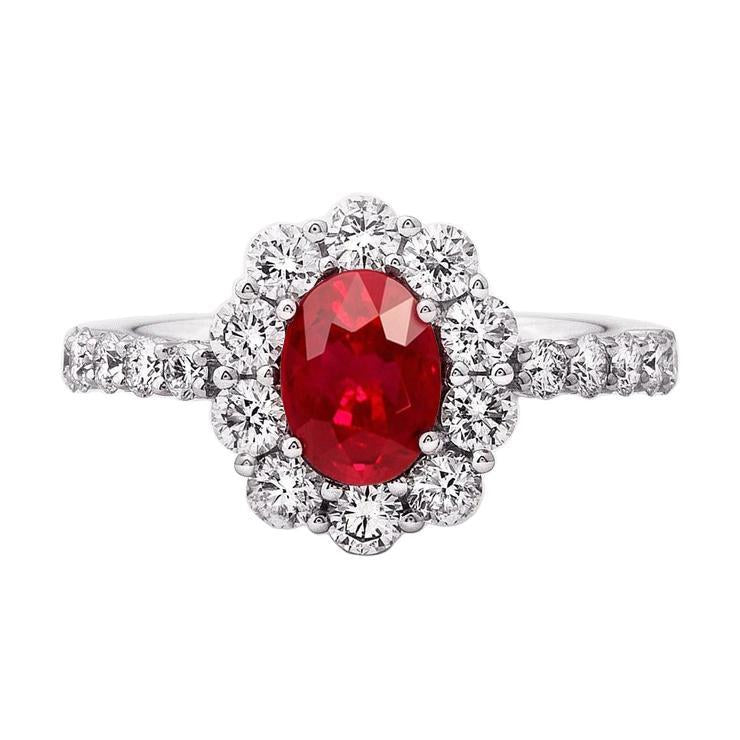 Bague de mariage ovale rubis 3.50 carats sertie griffes or blanc 14K - HarryChadEnt.FR