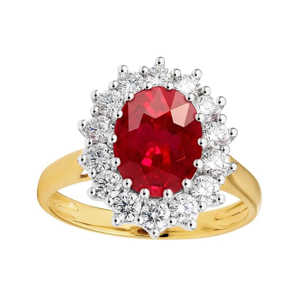 Bague de mariage ovale rubis rouge avec diamant 4.75 carats or 14K - HarryChadEnt.FR