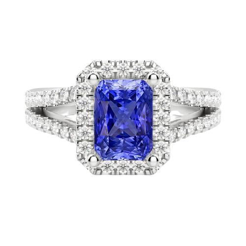 Bague de mariage pour femme Halo saphir coupe radiante 4 carats tige fendue en V - HarryChadEnt.FR
