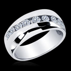Bague de mariage pour homme avec diamants ronds de 1.25 ct. or blanc 14K