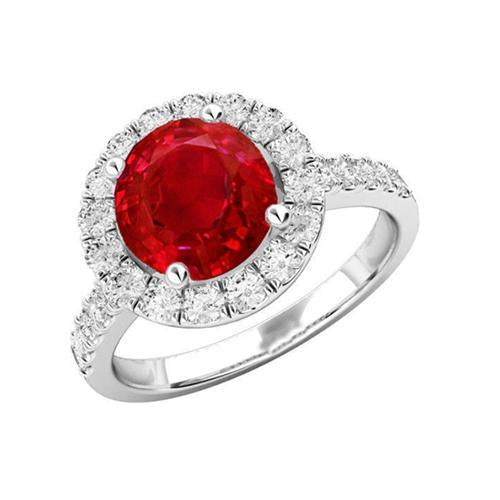 Bague de mariage rubis et diamants taille ronde 4.50 ct en or blanc 14 carats - HarryChadEnt.FR