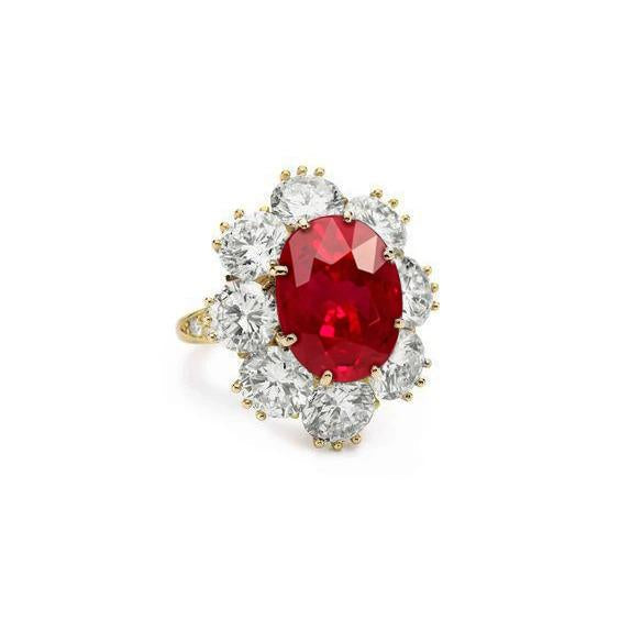 Bague de mariage rubis et diamants sertie griffes 3.75 ct or jaune 14K - HarryChadEnt.FR