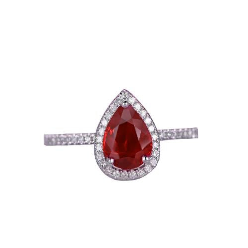 Bague de mariage rubis rouge et diamant taille poire or blanc 14K 3.45 carats - HarryChadEnt.FR