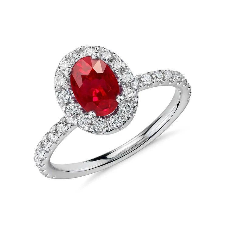 Bague de mariage rubis taille ovale avec diamants 4 carats or blanc 14K - HarryChadEnt.FR