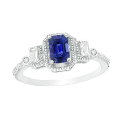 Bague de mariage saphir bleu émeraude tige conique en or 2.50 carats 14K