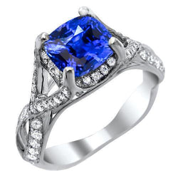 Bague de mariage saphir du Sri Lanka avec diamant 4.50 ct or blanc 14K