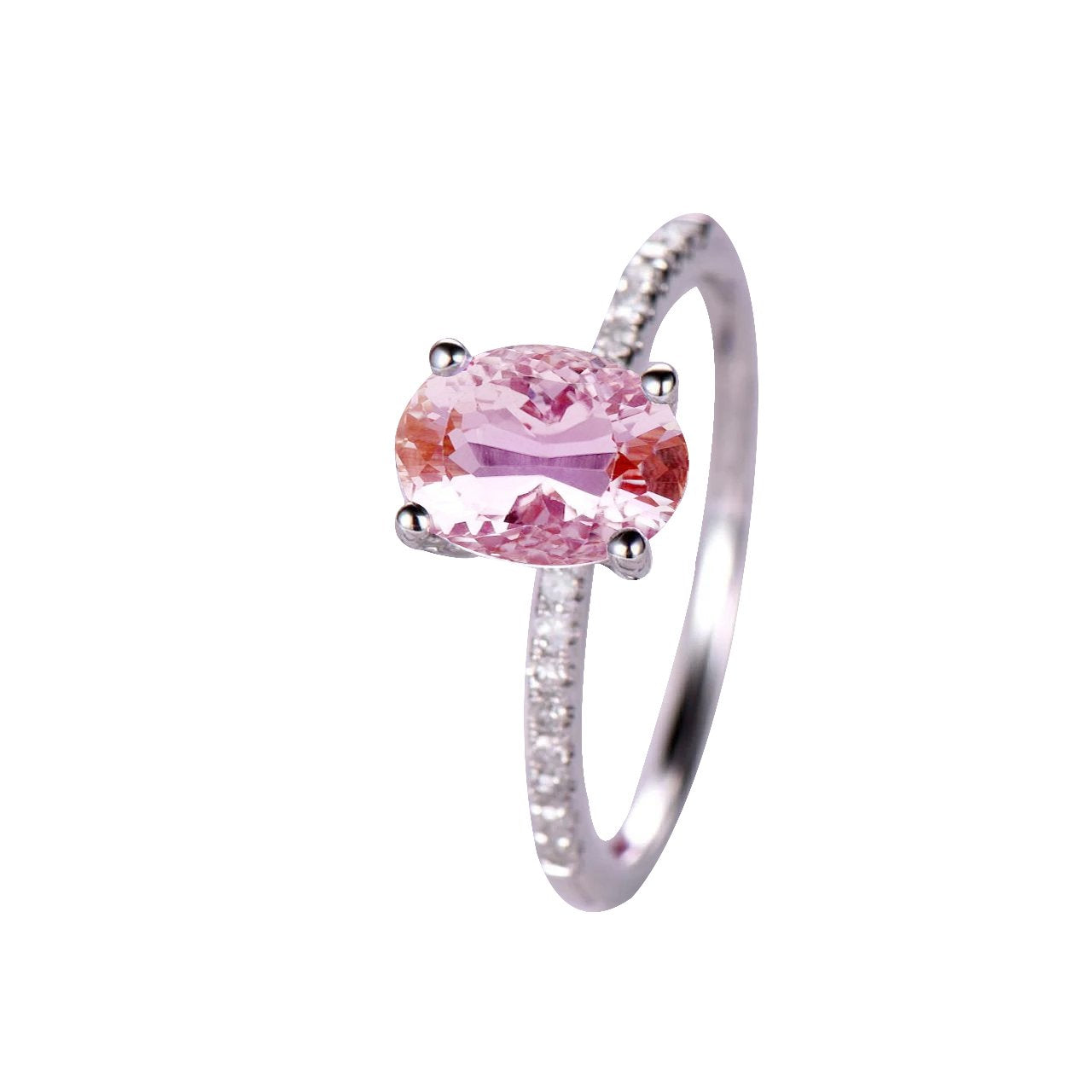 Bague de mariage sertie de griffes 14.75 ct Kunzite avec diamants or blanc 14K - HarryChadEnt.FR