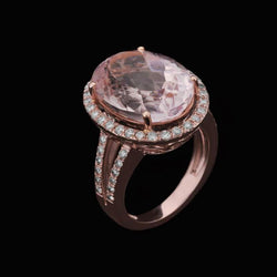 Bague de mariage sertie de griffes 25 carats Kunzite et diamants Or Rose 14K