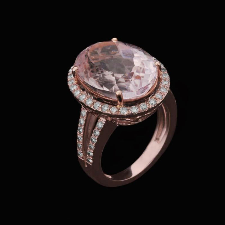 Bague de mariage sertie de griffes 25 carats Kunzite et diamants Or Rose 14K - HarryChadEnt.FR