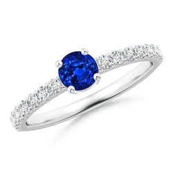Bague de mariage sertie de griffes 3.10 ct avec saphir de Ceylan et diamants en or blanc 14K