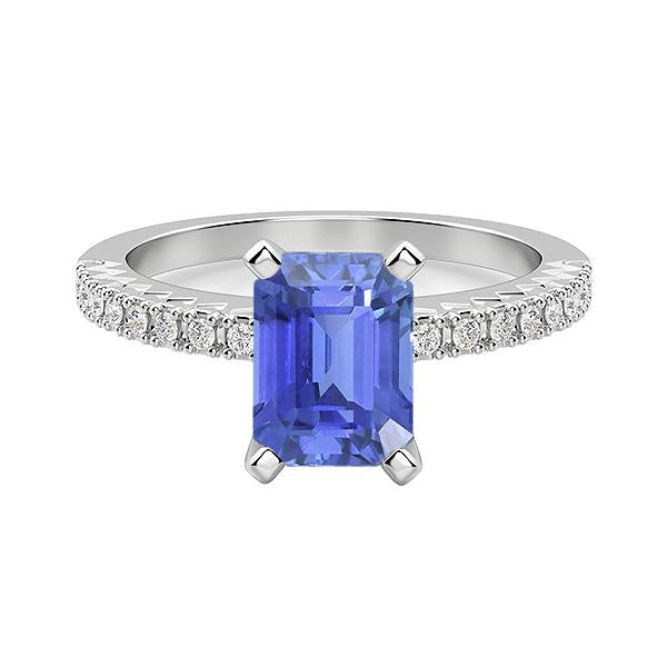 Bague de mariage solitaire saphir bleu émeraude avec accents de diamants 3 carats - HarryChadEnt.FR