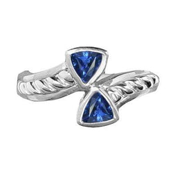 Bague de pierres précieuses Trillion Bezel Set Blue Sapphire 1 Carat Corde Style
