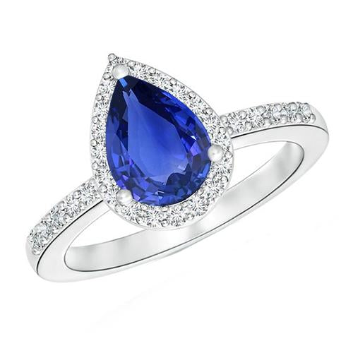 Bague de style goutte d'eau avec saphir bleu et diamants Halo avec accents de 5.50 carats - HarryChadEnt.FR