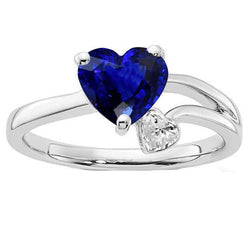Bague diamant 2 pierres coeur saphir bleu profond tige fendue 2.25 carats