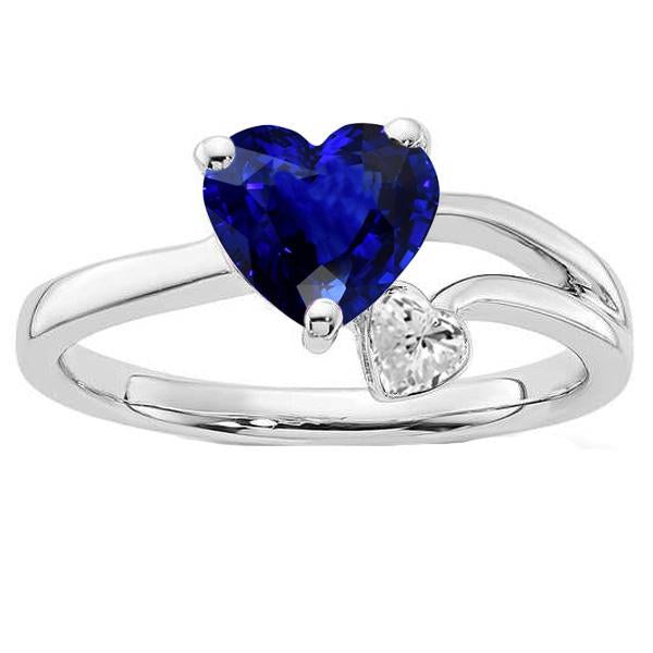 Bague diamant 2 pierres coeur saphir bleu profond tige fendue 2.25 carats - HarryChadEnt.FR