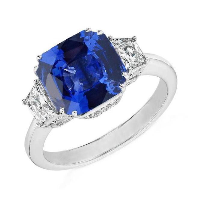 Bague diamant Asscher saphir bleu du Sri Lanka 2 ct. GT 14K - HarryChadEnt.FR