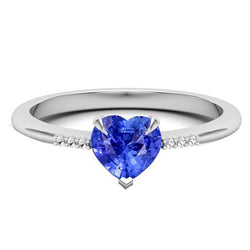 Bague diamant coeur saphir bleu clair serti de griffes en or 1.25 carats