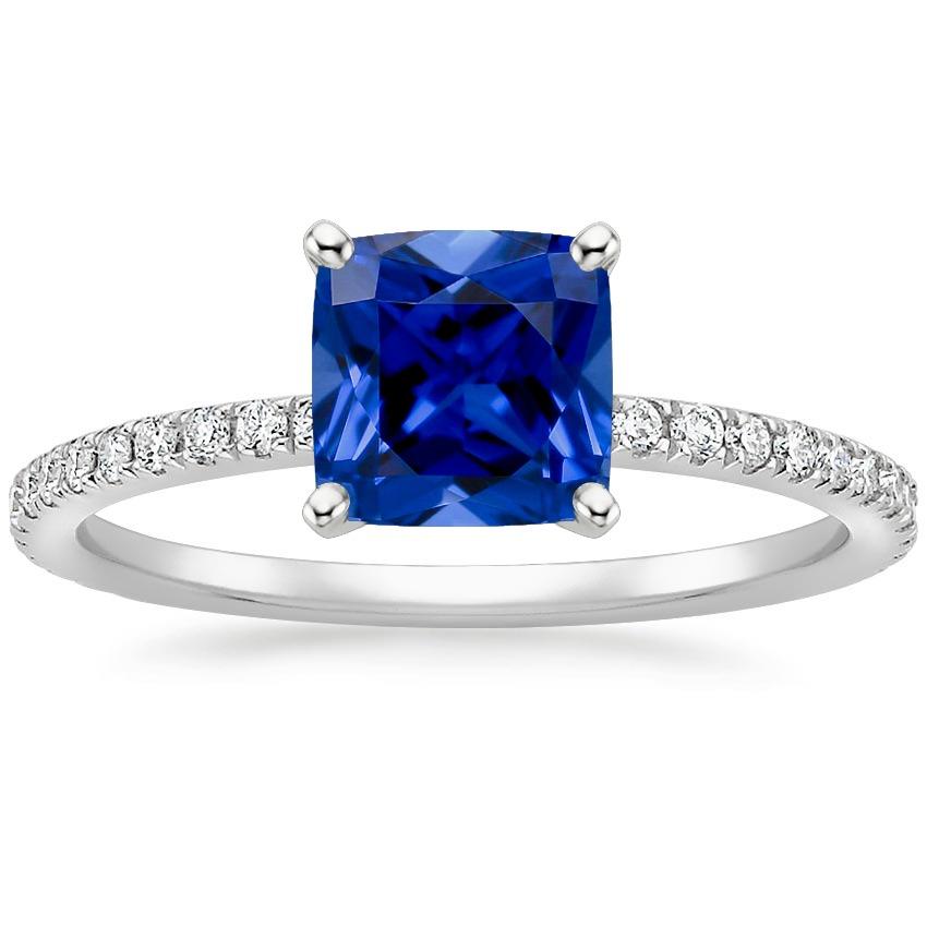 Bague diamant coussin saphir bleu avec accents sertis pavé 2.75 carats - HarryChadEnt.FR