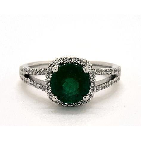 Bague en diamant vert émeraude taille ronde de 6.55 ct en or blanc 14K - HarryChadEnt.FR