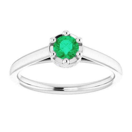 Bague diamant émeraude verte ronde à six griffes 1.25 carat or blanc 14K - HarryChadEnt.FR