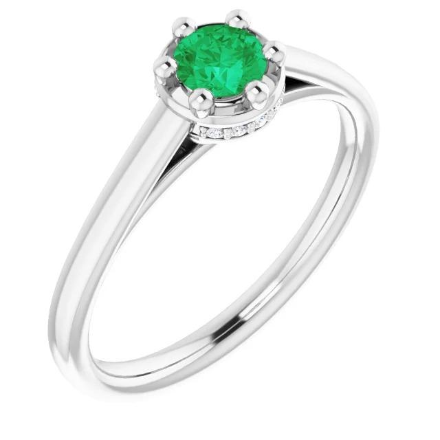 Bague diamant émeraude verte ronde à six griffes 1.25 carat or blanc 14K - HarryChadEnt.FR